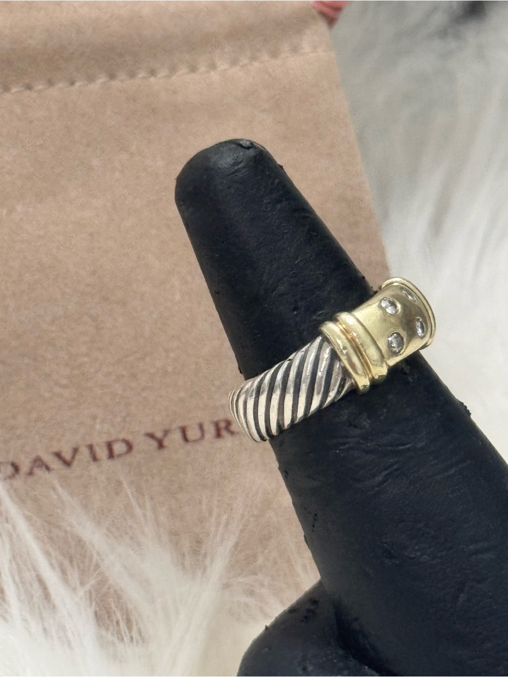David Yurman .925 14K Gold Four (4) Diamond Metro Cable Ring Sz 6 - Picture 5 of 12